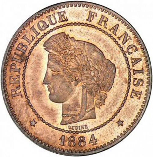 5 Centimes Obverse Image minted in FRANCE in 1884A (1871-1940 - Third Republic)  - The Coin Database