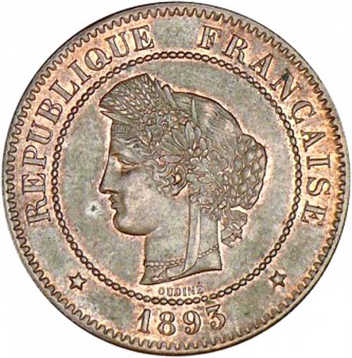 5 Centimes Obverse Image minted in FRANCE in 1893A (1871-1940 - Third Republic)  - The Coin Database
