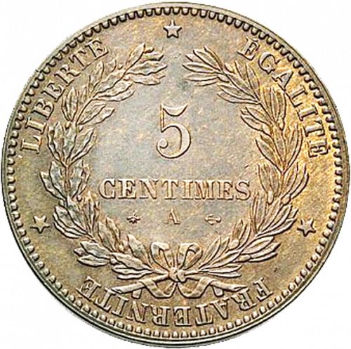 5 Centimes Reverse Image minted in FRANCE in 1872A (1871-1940 - Third Republic)  - The Coin Database