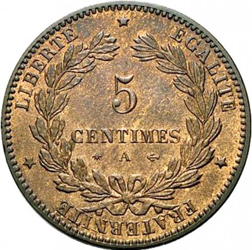 5 Centimes Reverse Image minted in FRANCE in 1875A (1871-1940 - Third Republic)  - The Coin Database