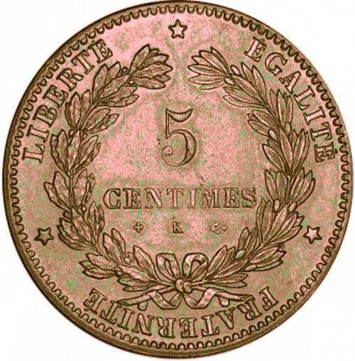 5 Centimes Reverse Image minted in FRANCE in 1875K (1871-1940 - Third Republic)  - The Coin Database