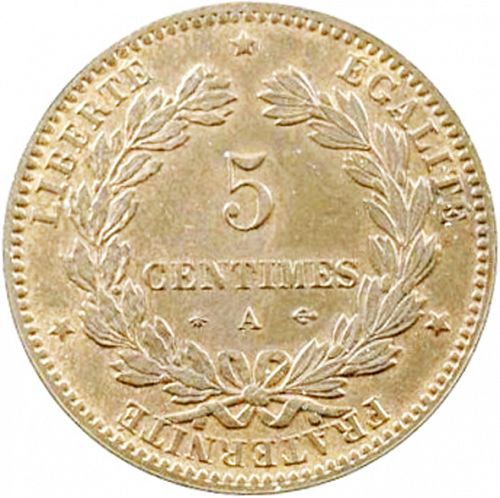 5 Centimes Reverse Image minted in FRANCE in 1876A (1871-1940 - Third Republic)  - The Coin Database