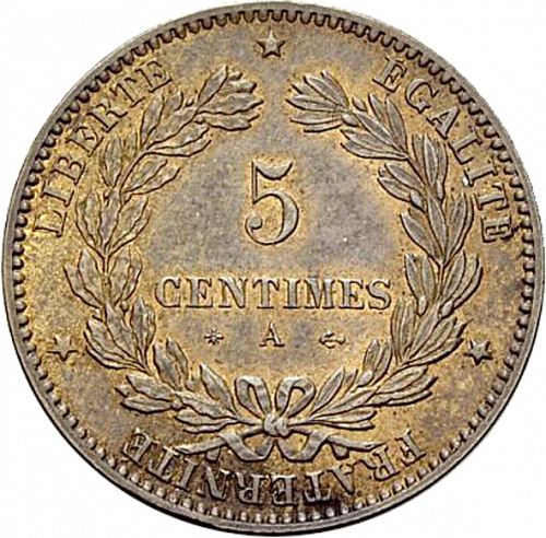 5 Centimes Reverse Image minted in FRANCE in 1878A (1871-1940 - Third Republic)  - The Coin Database