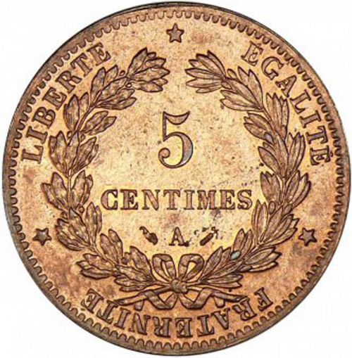 5 Centimes Reverse Image minted in FRANCE in 1883A (1871-1940 - Third Republic)  - The Coin Database