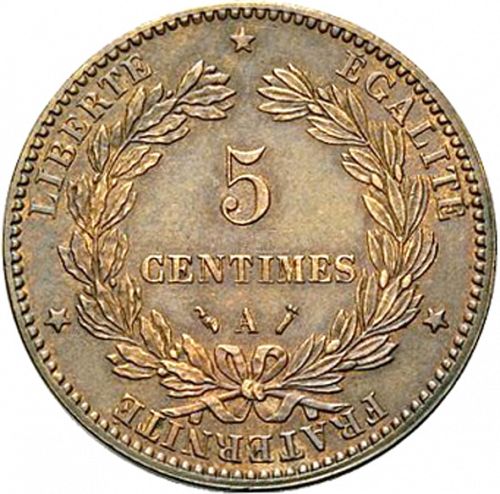 5 Centimes Reverse Image minted in FRANCE in 1888A (1871-1940 - Third Republic)  - The Coin Database