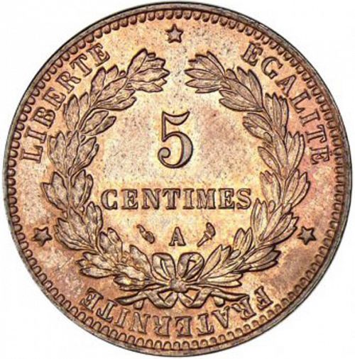 5 Centimes Reverse Image minted in FRANCE in 1897A (1871-1940 - Third Republic)  - The Coin Database