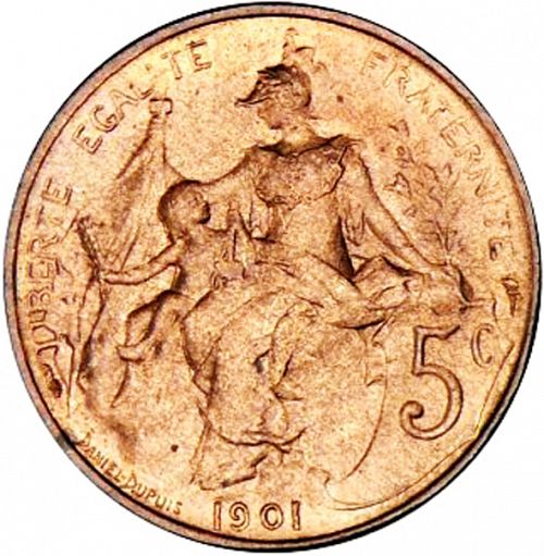 5 Centimes Reverse Image minted in FRANCE in 1901 (1871-1940 - Third Republic)  - The Coin Database