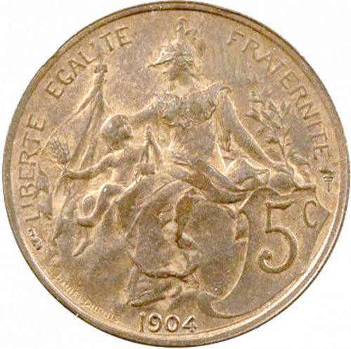 5 Centimes Reverse Image minted in FRANCE in 1904 (1871-1940 - Third Republic)  - The Coin Database