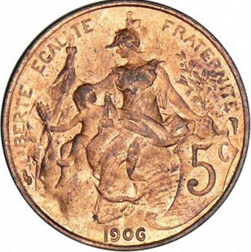 5 Centimes Reverse Image minted in FRANCE in 1906 (1871-1940 - Third Republic)  - The Coin Database