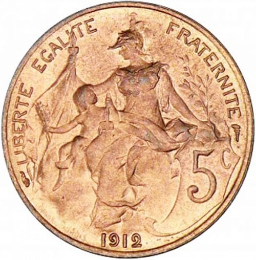 5 Centimes Reverse Image minted in FRANCE in 1912 (1871-1940 - Third Republic)  - The Coin Database