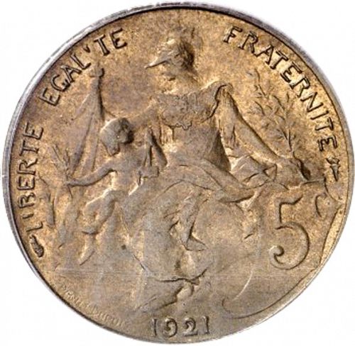 5 Centimes Reverse Image minted in FRANCE in 1921 (1871-1940 - Third Republic)  - The Coin Database