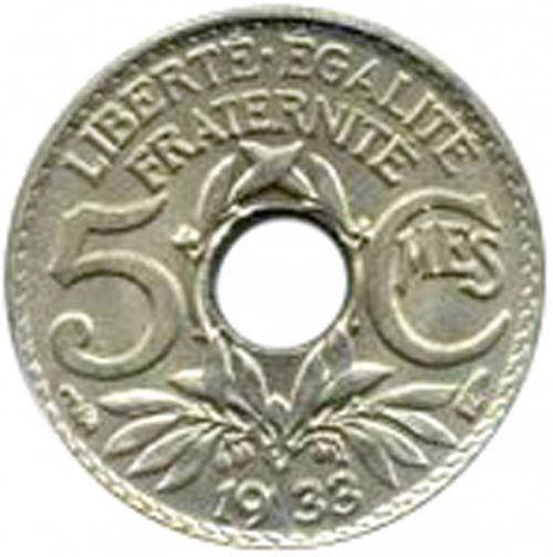 5 Centimes Reverse Image minted in FRANCE in 1933 (1871-1940 - Third Republic)  - The Coin Database