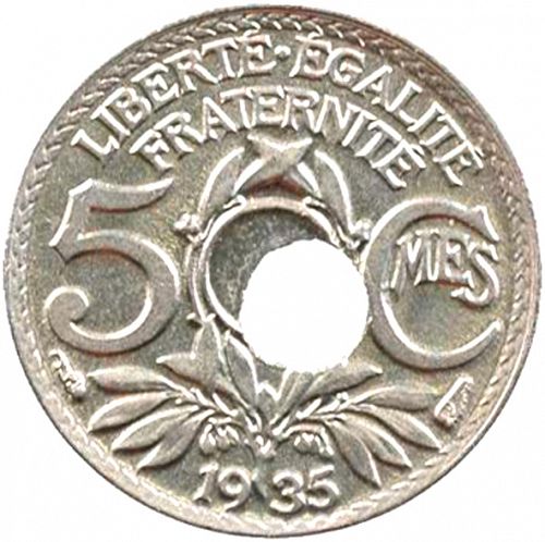 5 Centimes Reverse Image minted in FRANCE in 1935 (1871-1940 - Third Republic)  - The Coin Database