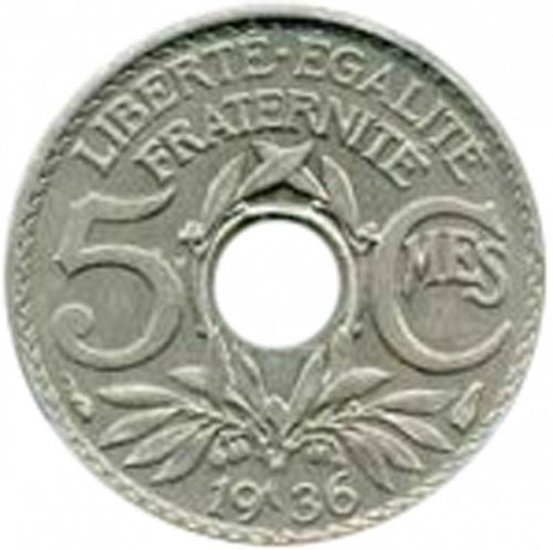 5 Centimes Reverse Image minted in FRANCE in 1936 (1871-1940 - Third Republic)  - The Coin Database