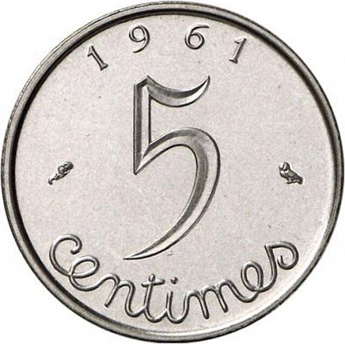 5 Centimes Reverse Image minted in FRANCE in 1961 (1959-2001 - Fifth Republic)  - The Coin Database