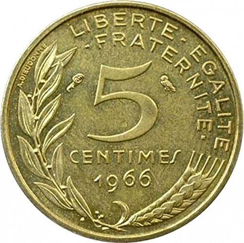 5 Centimes Reverse Image minted in FRANCE in 1966 (1959-2001 - Fifth Republic)  - The Coin Database