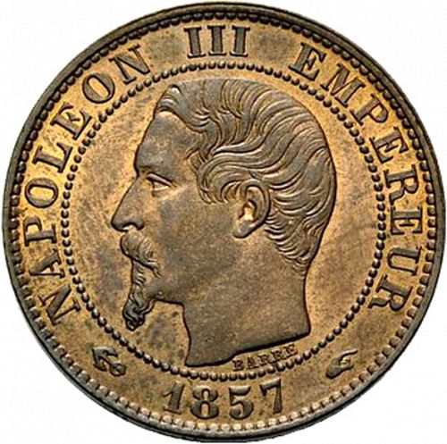 5 Centimes Obverse Image minted in FRANCE in 1857A (1852-1870 - Napoléon III)  - The Coin Database