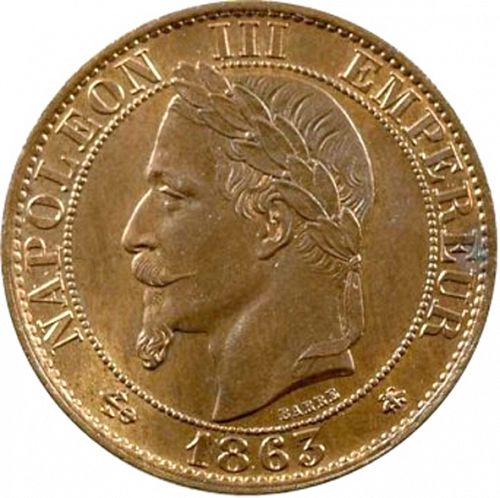 5 Centimes Obverse Image minted in FRANCE in 1863A (1852-1870 - Napoléon III)  - The Coin Database