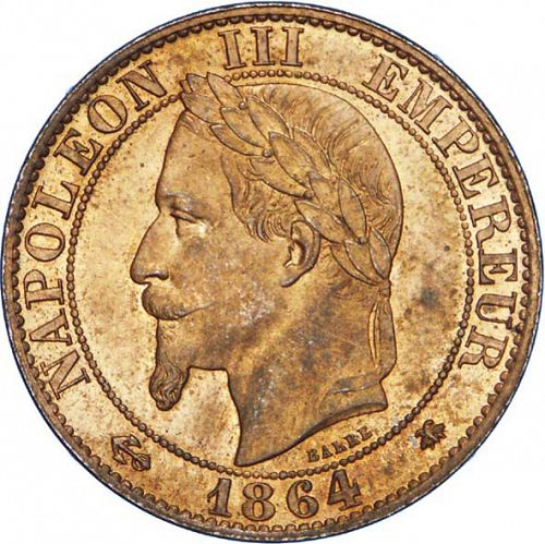 5 Centimes Obverse Image minted in FRANCE in 1864A (1852-1870 - Napoléon III)  - The Coin Database