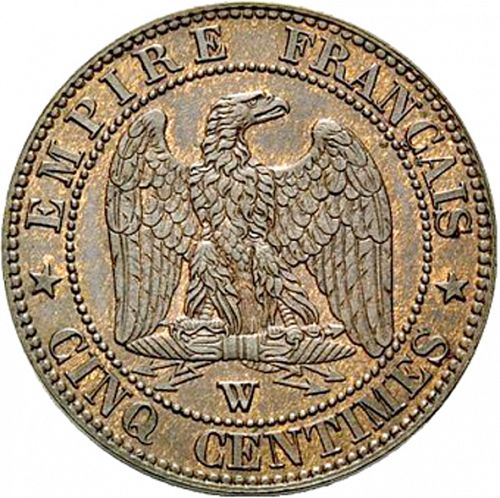 5 Centimes Reverse Image minted in FRANCE in 1853W (1852-1870 - Napoléon III)  - The Coin Database