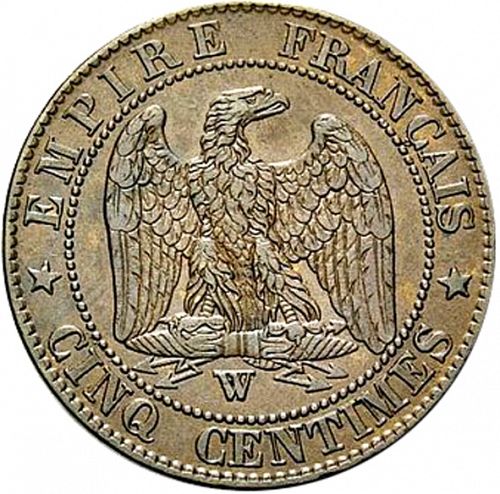 5 Centimes Reverse Image minted in FRANCE in 1854W (1852-1870 - Napoléon III)  - The Coin Database