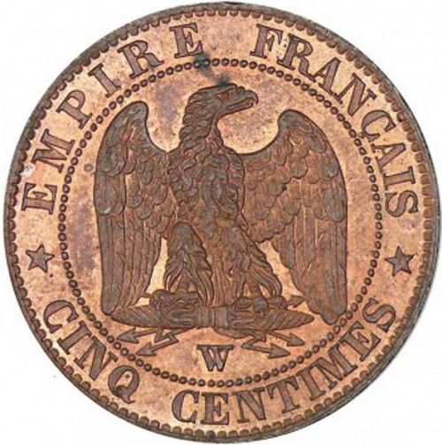 5 Centimes Reverse Image minted in FRANCE in 1855W (1852-1870 - Napoléon III)  - The Coin Database