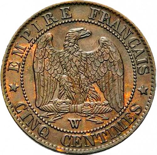 5 Centimes Reverse Image minted in FRANCE in 1856W (1852-1870 - Napoléon III)  - The Coin Database