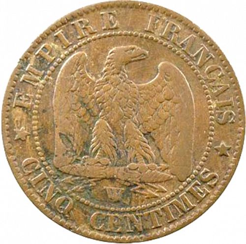 5 Centimes Reverse Image minted in FRANCE in 1857W (1852-1870 - Napoléon III)  - The Coin Database