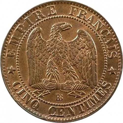 5 Centimes Reverse Image minted in FRANCE in 1864BB (1852-1870 - Napoléon III)  - The Coin Database