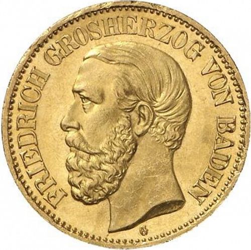 10 Mark Obverse Image minted in GERMANY in 1872G (1871-18 - Empire BADEN)  - The Coin Database