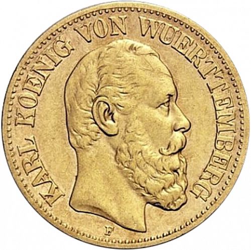 10 Mark Obverse Image minted in GERMANY in 1873F (1871-18 - Empire WURTTEMBERG)  - The Coin Database