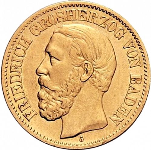 10 Mark Obverse Image minted in GERMANY in 1873G (1871-18 - Empire BADEN)  - The Coin Database