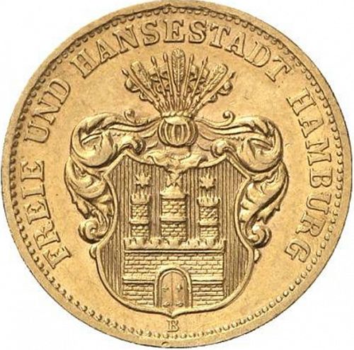 10 Mark Obverse Image minted in GERMANY in 1874B (1871-18 - Empire HAMBURG)  - The Coin Database