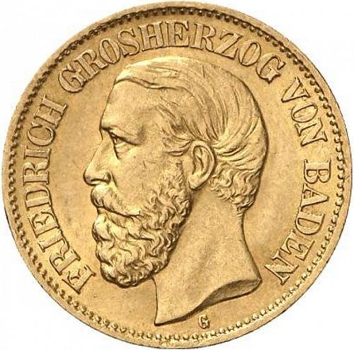 10 Mark Obverse Image minted in GERMANY in 1875G (1871-18 - Empire BADEN)  - The Coin Database
