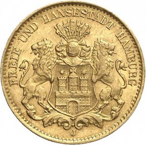10 Mark Obverse Image minted in GERMANY in 1875J (1871-18 - Empire HAMBURG)  - The Coin Database