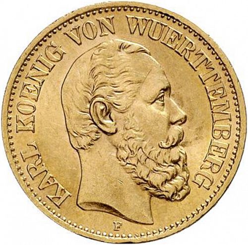 10 Mark Obverse Image minted in GERMANY in 1876F (1871-18 - Empire WURTTEMBERG)  - The Coin Database