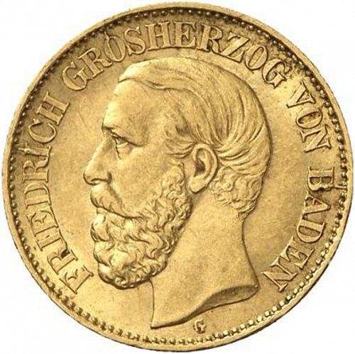10 Mark Obverse Image minted in GERMANY in 1876G (1871-18 - Empire BADEN)  - The Coin Database