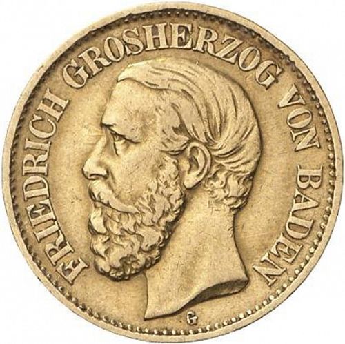 10 Mark Obverse Image minted in GERMANY in 1877G (1871-18 - Empire BADEN)  - The Coin Database