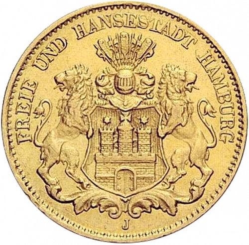 10 Mark Obverse Image minted in GERMANY in 1877J (1871-18 - Empire HAMBURG)  - The Coin Database