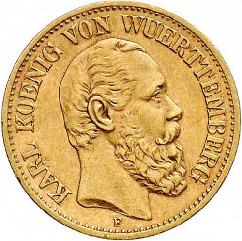 10 Mark Obverse Image minted in GERMANY in 1878F (1871-18 - Empire WURTTEMBERG)  - The Coin Database