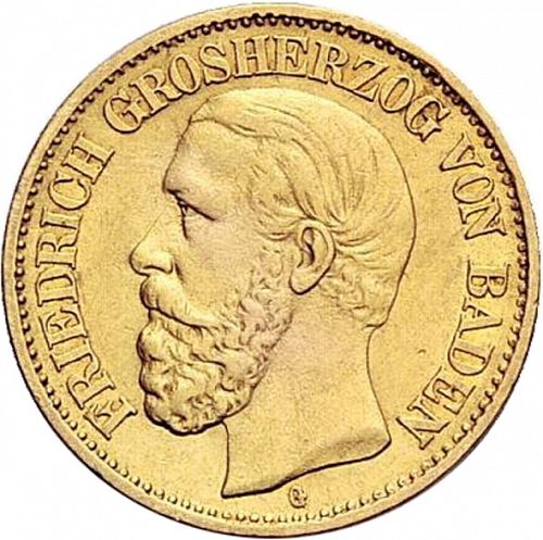 10 Mark Obverse Image minted in GERMANY in 1878G (1871-18 - Empire BADEN)  - The Coin Database