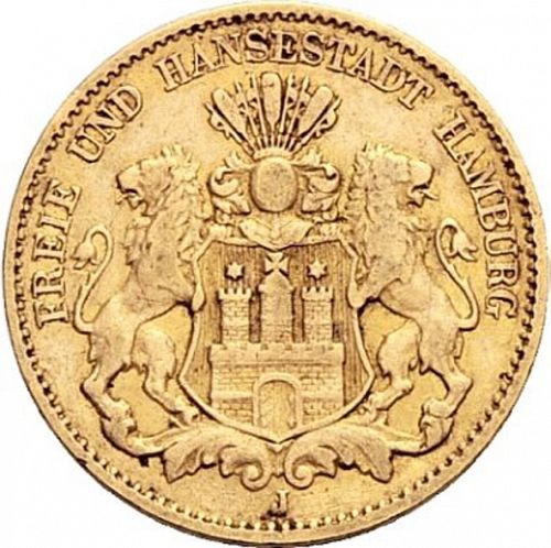 10 Mark Obverse Image minted in GERMANY in 1878J (1871-18 - Empire HAMBURG)  - The Coin Database