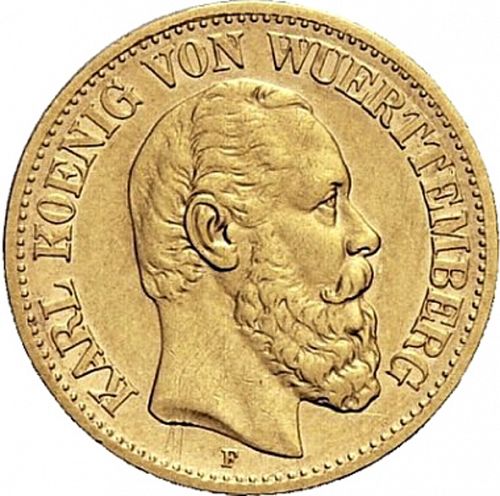10 Mark Obverse Image minted in GERMANY in 1879F (1871-18 - Empire WURTTEMBERG)  - The Coin Database