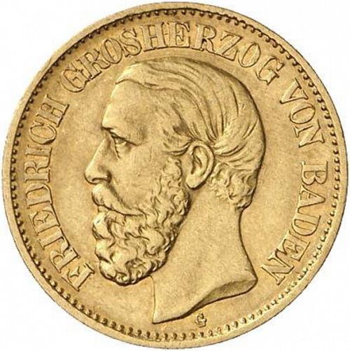 10 Mark Obverse Image minted in GERMANY in 1881G (1871-18 - Empire BADEN)  - The Coin Database