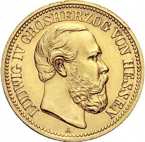 10 Mark Obverse Image minted in GERMANY in 1888A (1871-18 - Empire HESSE-DARMSTATDT)  - The Coin Database