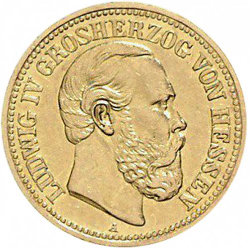 10 Mark Obverse Image minted in GERMANY in 1890A (1871-18 - Empire HESSE-DARMSTATDT)  - The Coin Database