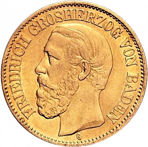 10 Mark Obverse Image minted in GERMANY in 1890G (1871-18 - Empire BADEN)  - The Coin Database