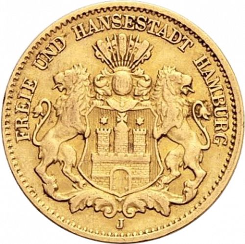 10 Mark Obverse Image minted in GERMANY in 1890J (1871-18 - Empire HAMBURG)  - The Coin Database