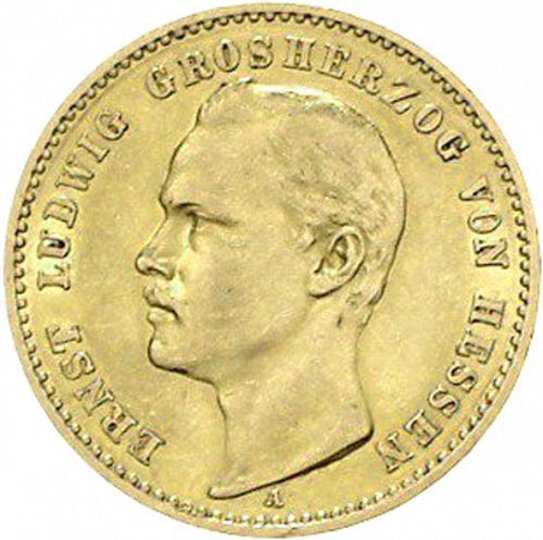 10 Mark Obverse Image minted in GERMANY in 1893A (1871-18 - Empire HESSE-DARMSTATDT)  - The Coin Database