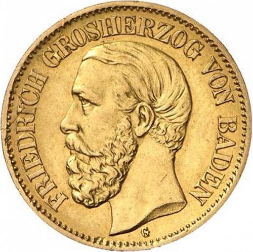 10 Mark Obverse Image minted in GERMANY in 1896G (1871-18 - Empire BADEN)  - The Coin Database